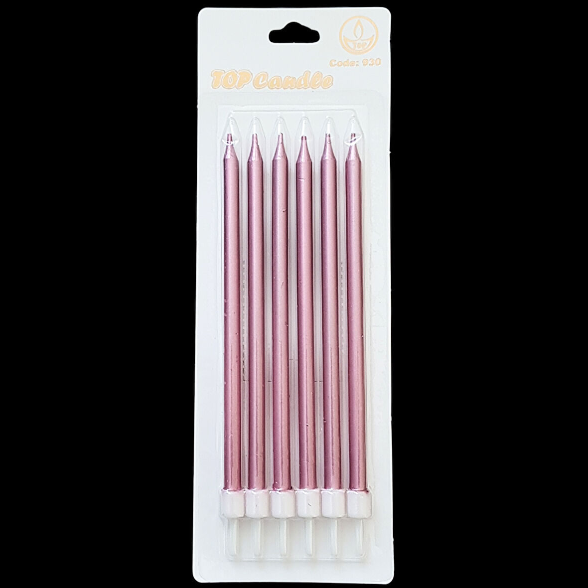Pembe Metalik İnce Uzun Pasta Mum 14 cm * 6 Adet
