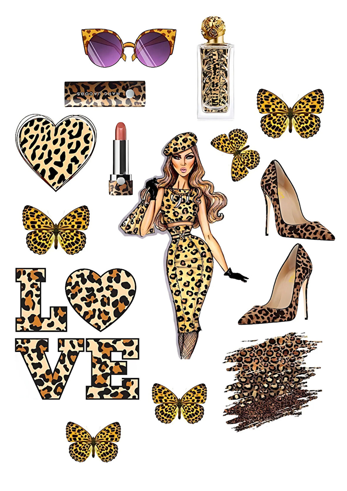 Yenilebilir Şekerli Kağıt Baskısı Cupcake ve Pasta Resim Baskı Leopar Kadın Temalı 06