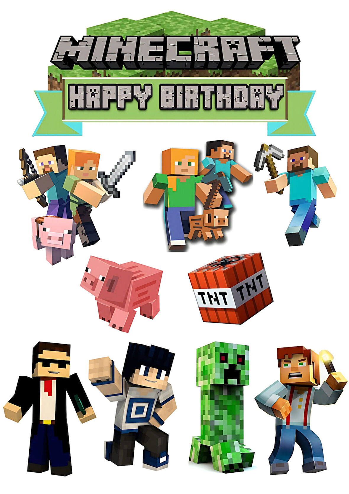 Yenilebilir Şekerli Kağıt Baskısı Cupcake ve Pasta Resim Baskı Minecraft Temalı 10