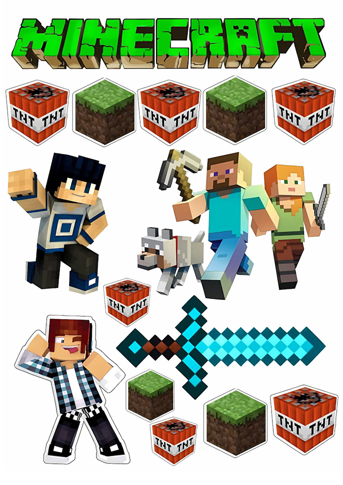 Yenilebilir Şekerli Kağıt Baskısı Cupcake ve Pasta Resim Baskı Minecraft Temalı 27