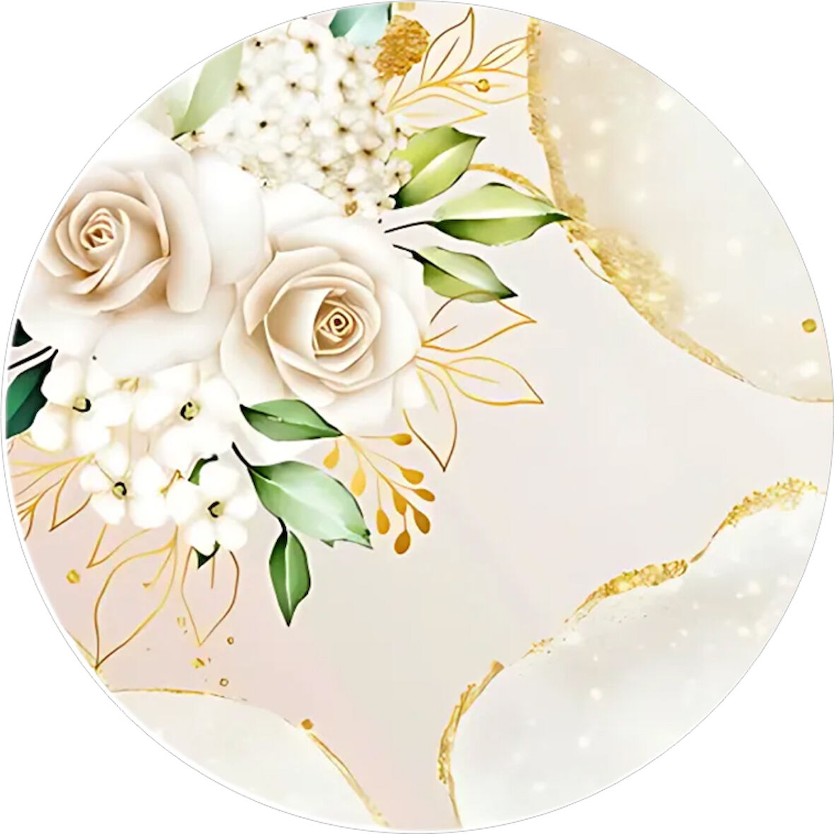 Yenilebilir Yuvarlak Pasta Resim Baskısı 20 cm Şekerli Kağıt Gül Temalı 64