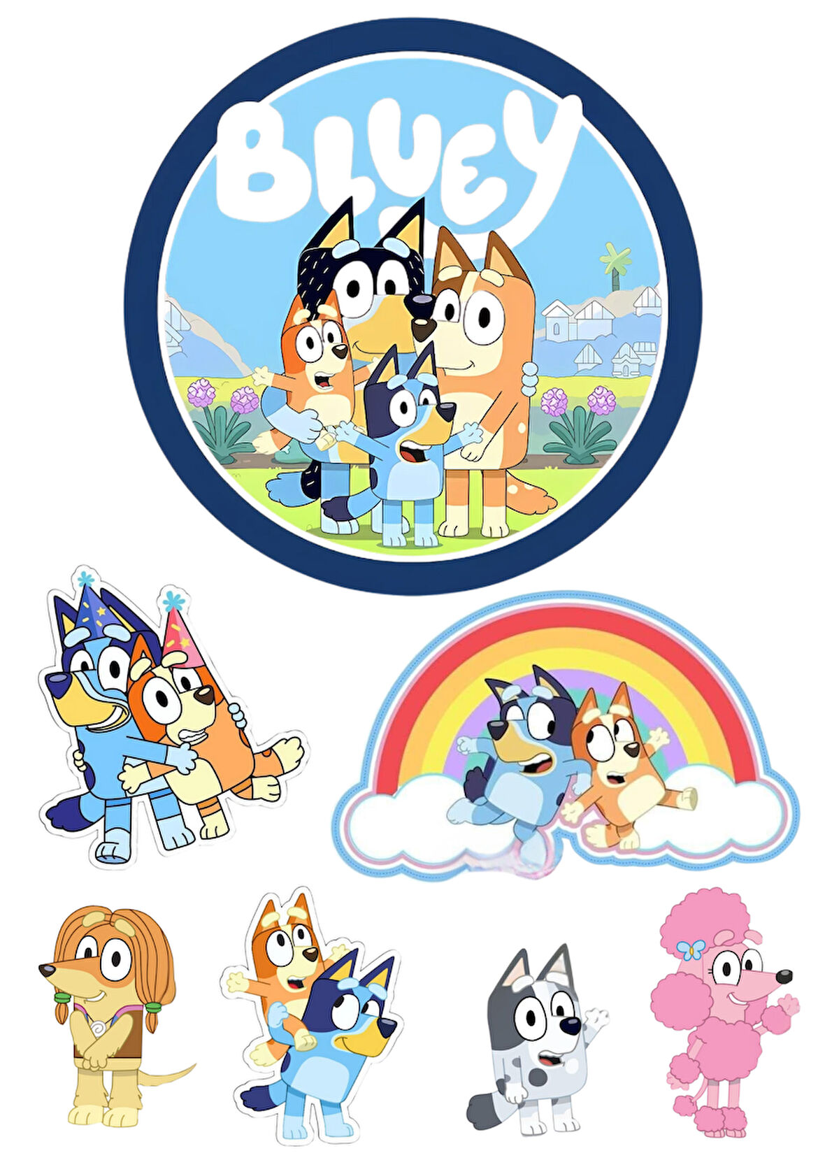 Yenilebilir Yuvarlak Pasta ve Figür Resim Baskısı Şekerli Kağıt Bluey Temalı 32