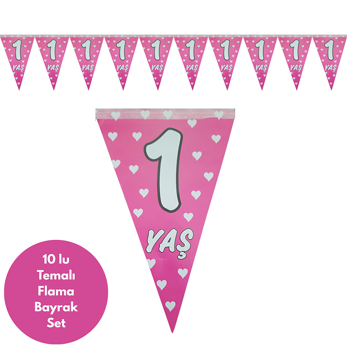 1 Yaş Pembe Üçgen Flama Bayrak Set Süs