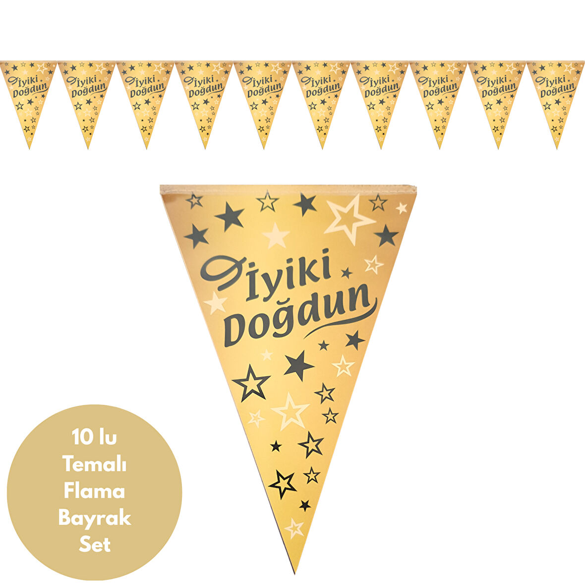 İyiki Doğdun Altın Siyah Flama Bayrak Set Süs