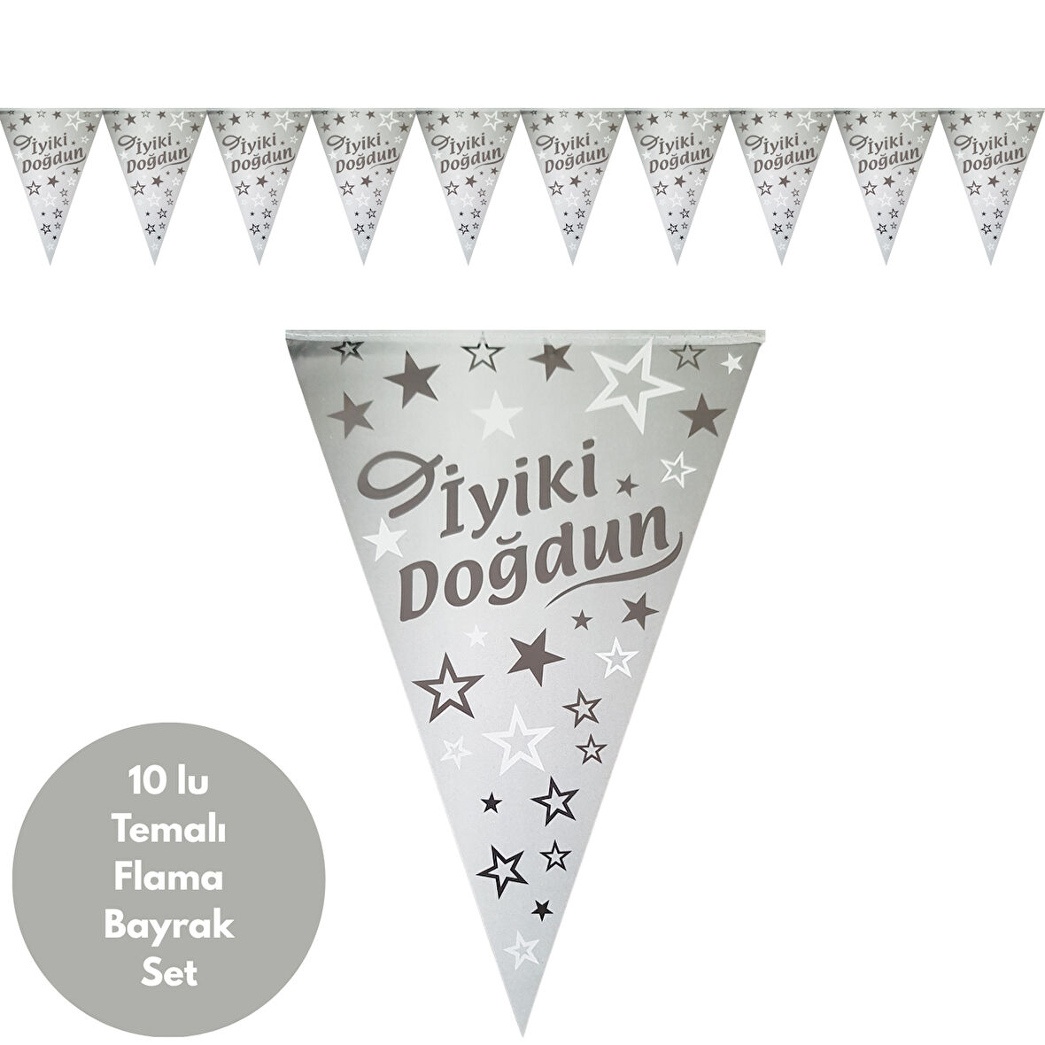 İyiki Doğdun Gümüş Siyah Flama Bayrak Set Süs