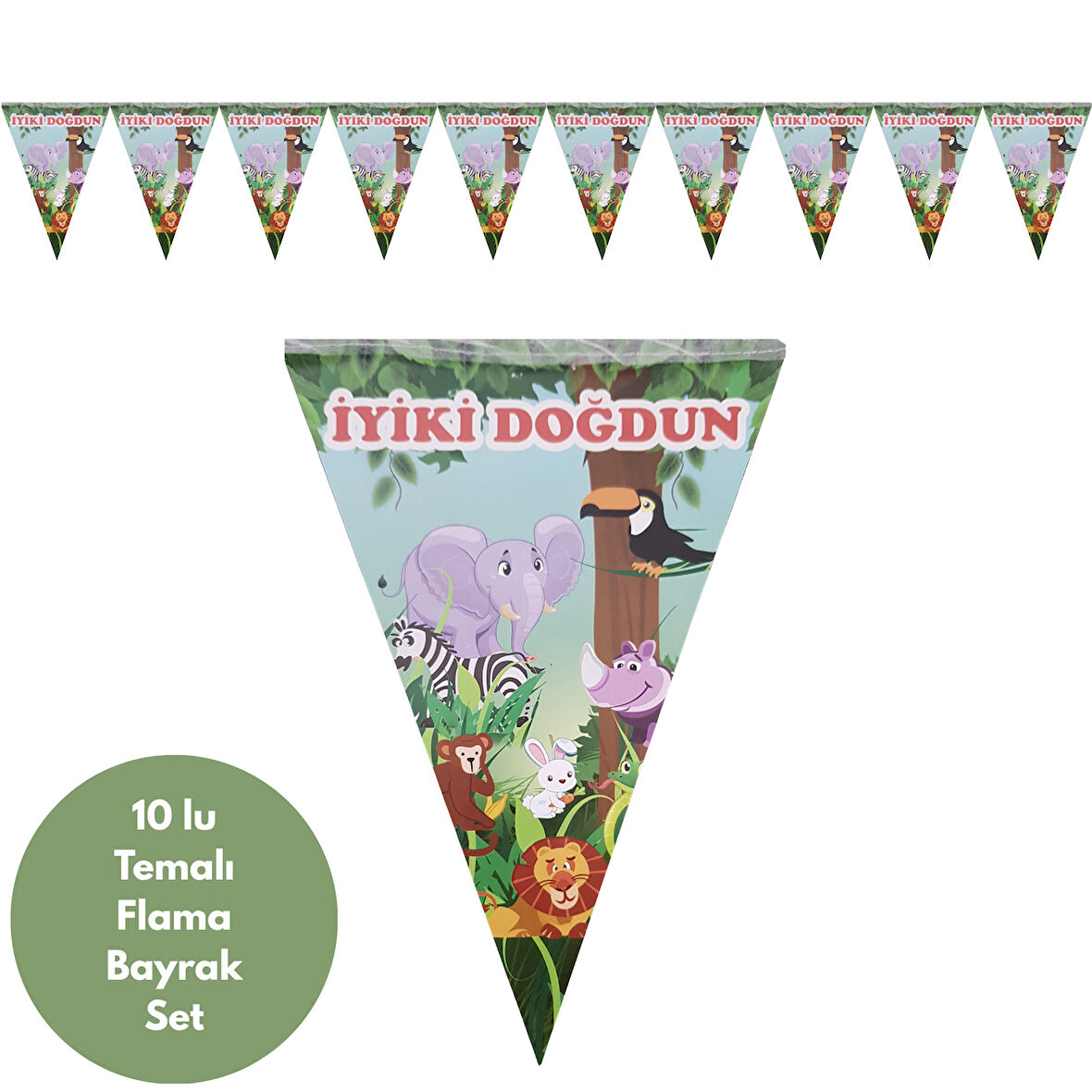 İyiki Doğdun Safari Temalı Flama Bayrak Set Süs