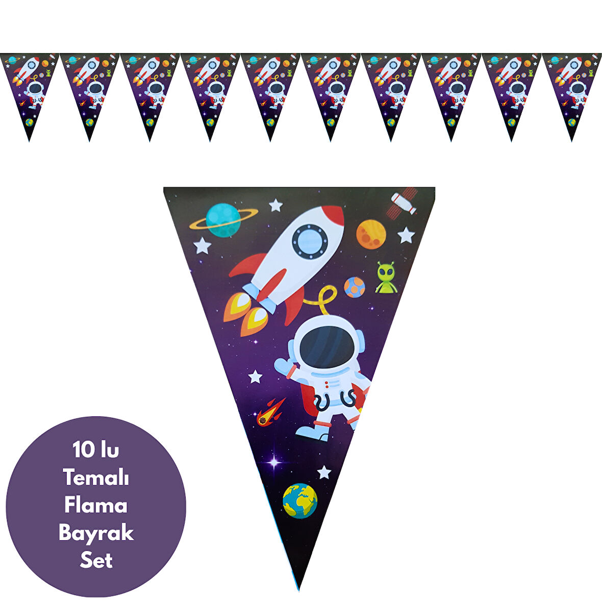 Uzay Temalı Flama Bayrak Set Süs