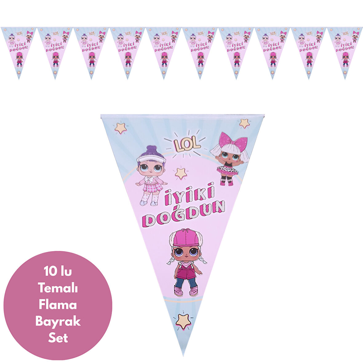 Lol Bebek İyiki Doğdun Pembe Yeşil Flama Bayrak Set Süs