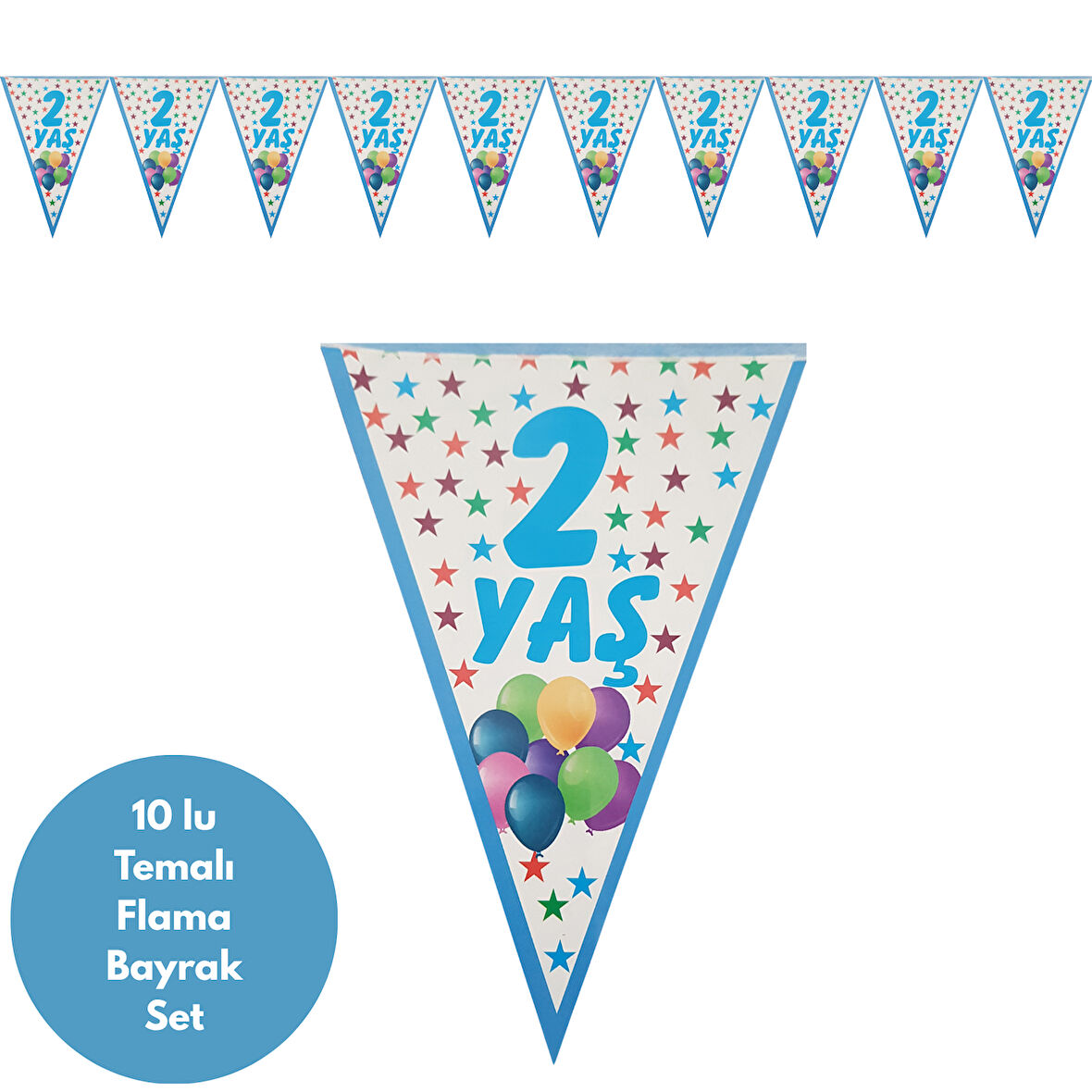 2 Yaş Mavi Flama Bayrak Set Süs