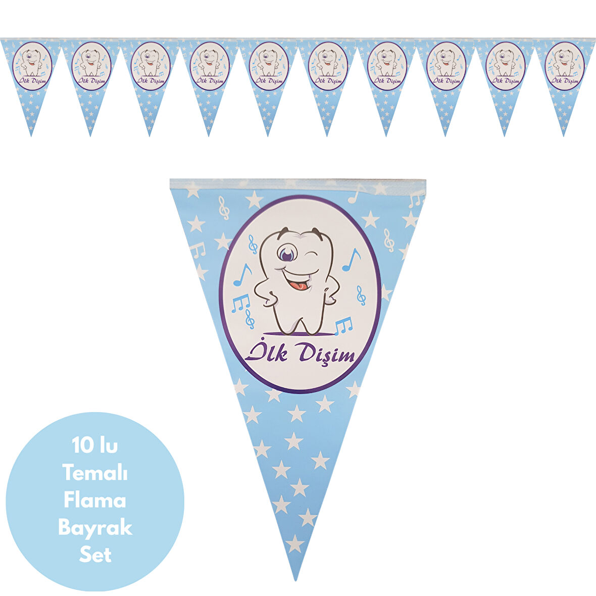 İlk Dişim Nota Temalı Mavi Flama Bayrak Set Süs