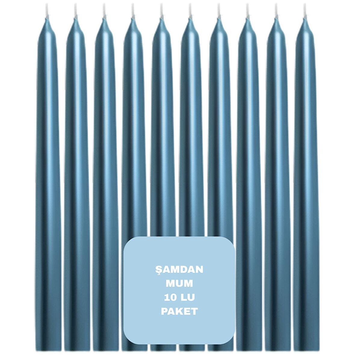 Mavi Renkli Şamdan Mum 10 Lu Paket 25 cm