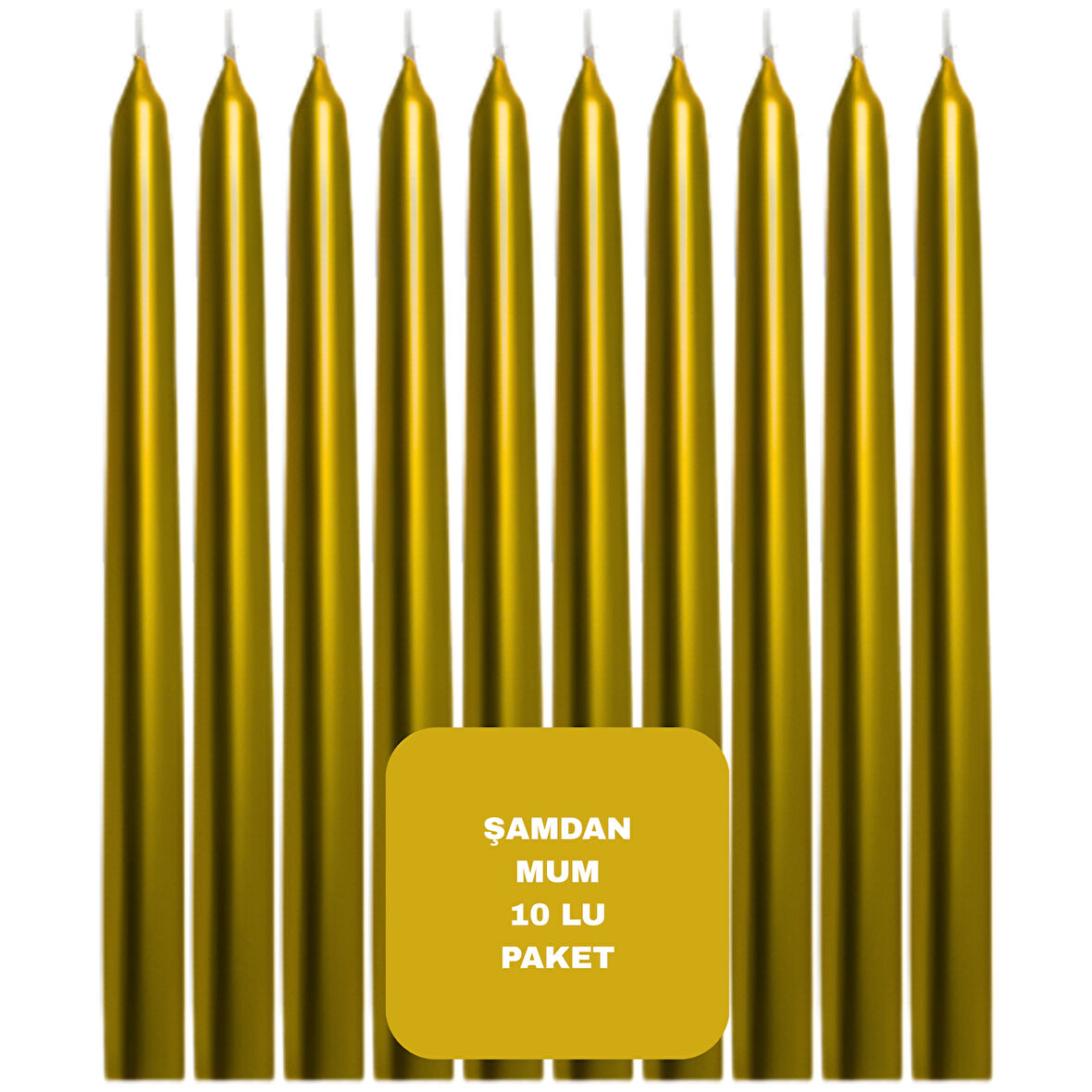 Altın Renkli Şamdan Mum 10 Lu Paket 25 cm