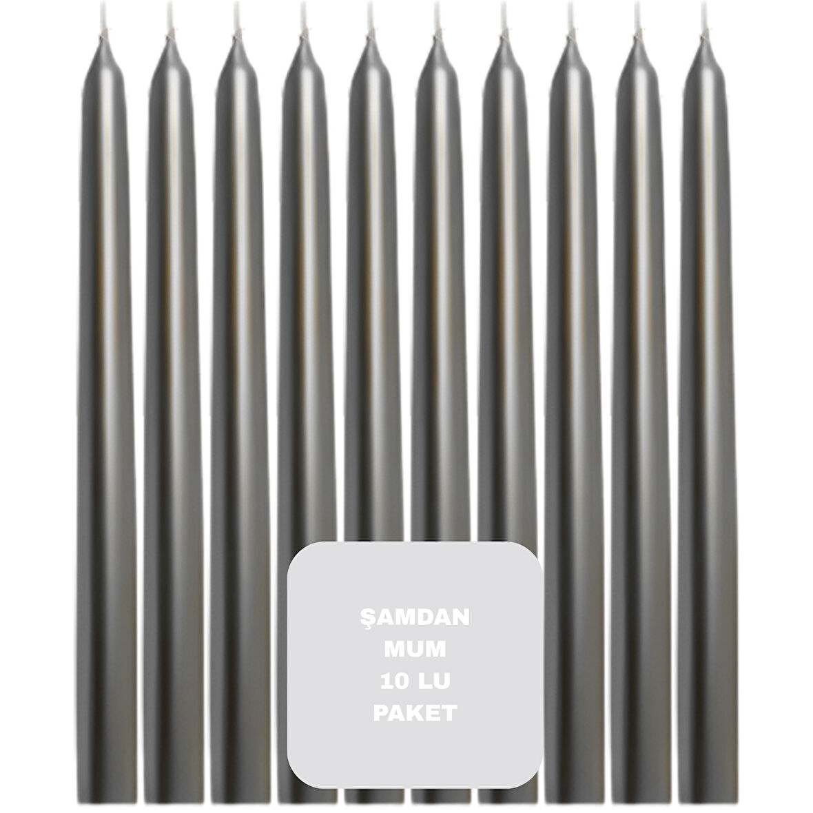 Gümüş Renkli Şamdan Mum 10 Lu Paket 25 cm
