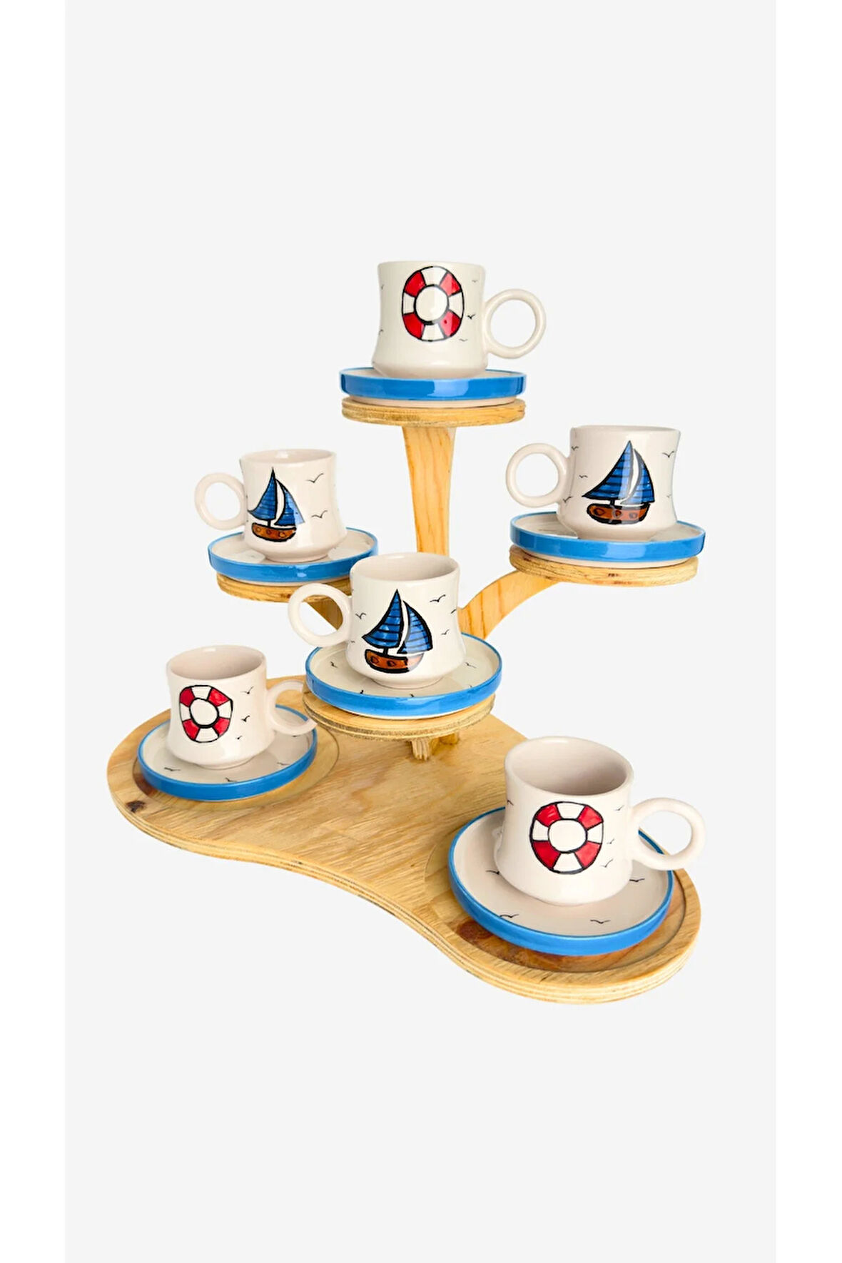 6’lı Takım Deniz Temalı  El Yapımı kazan Seramik Kahve Fincanı, Kahve Fincanı