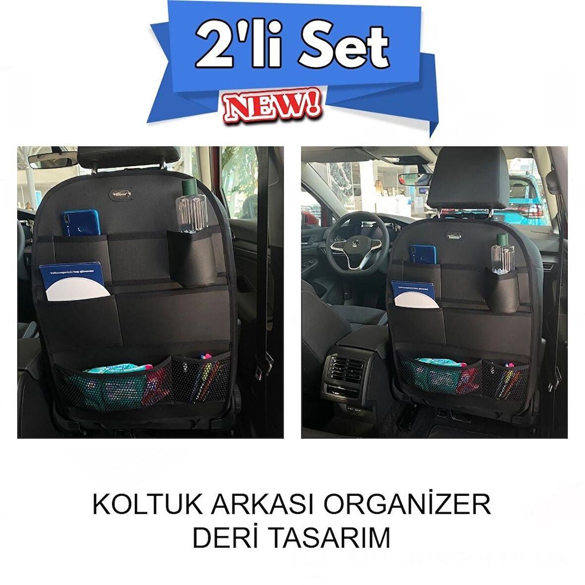 Ford Tourneo Courier Lüks Deri Organizer Koltuk Arkası Düzenleyici Koruyucu Siyah İkili Set