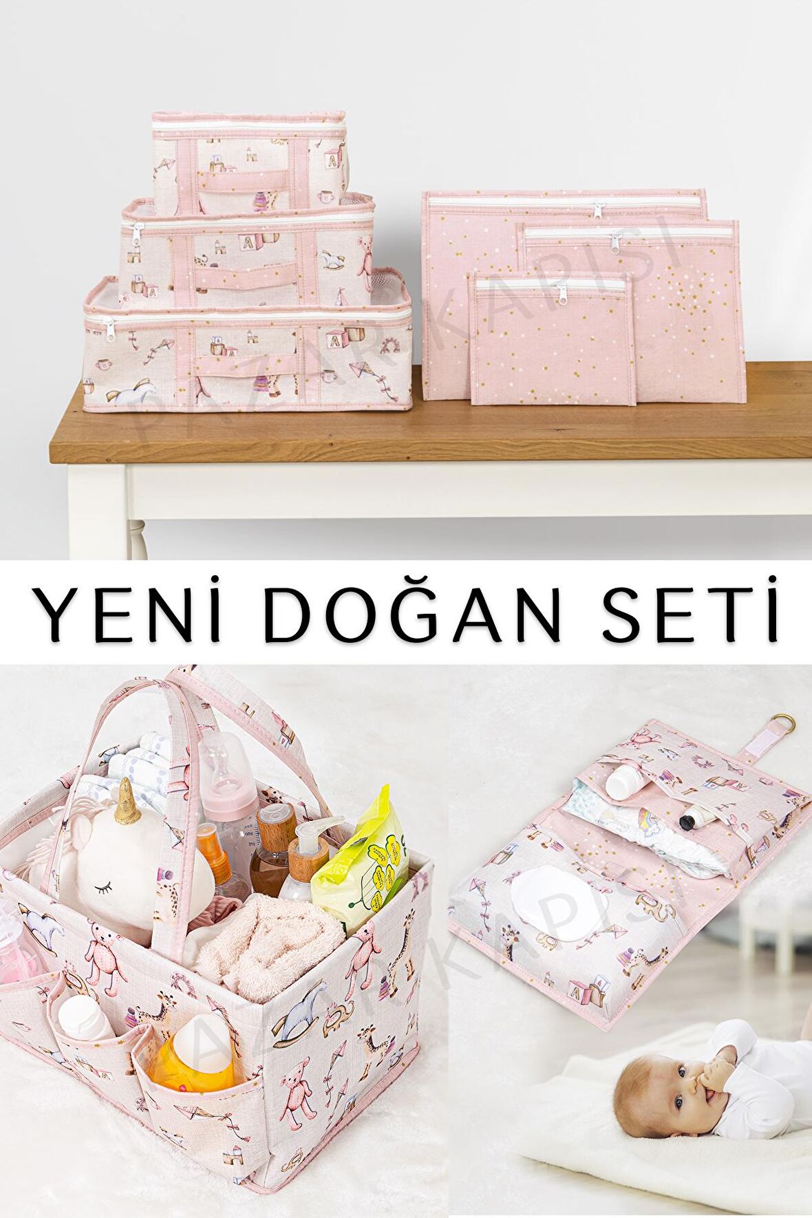 Baby Yeni Doğan Seti - Bavul Organizer , Bakım ve Alt Bakım Çantası Pembe