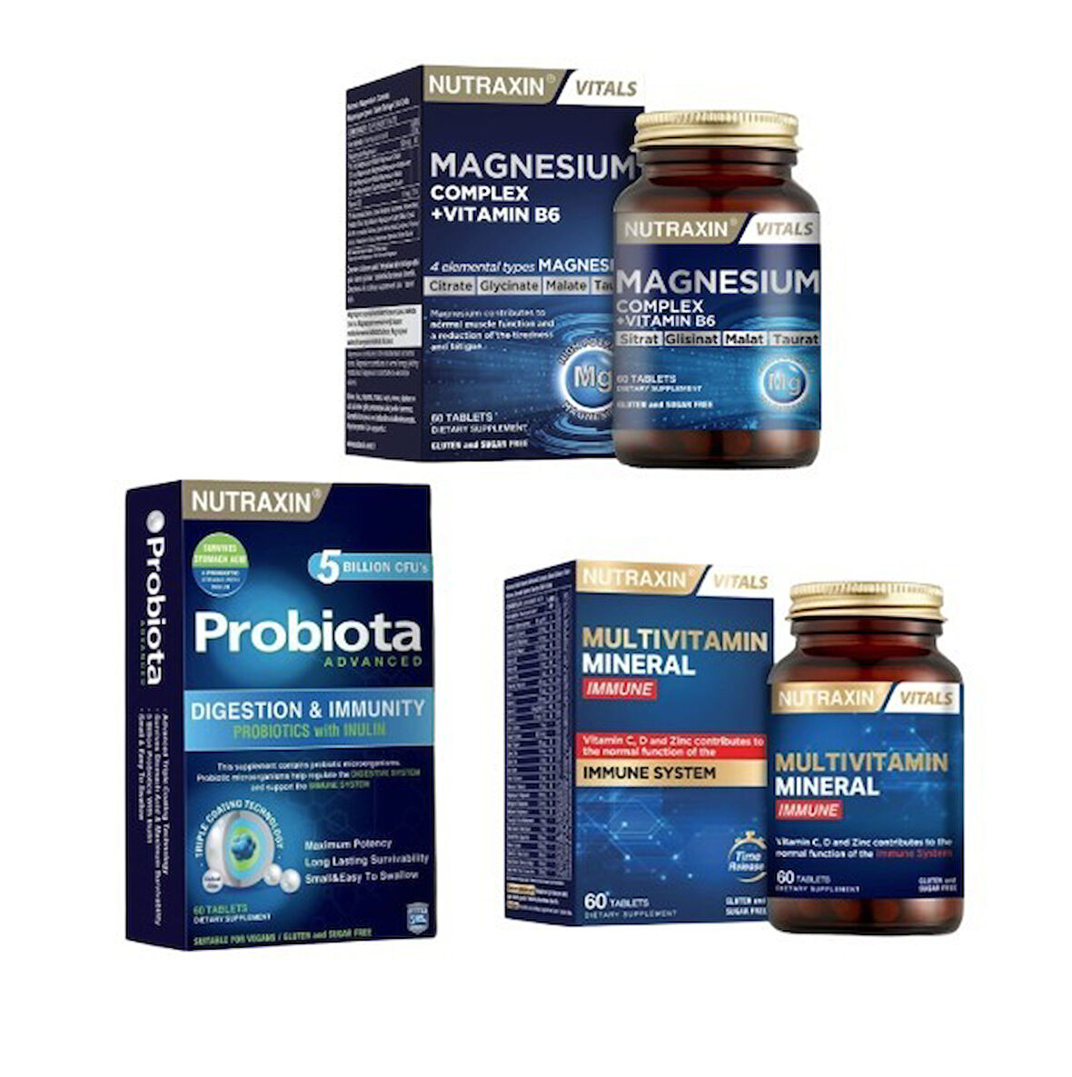 Nutraxin Seyahet Destek Paketi - Probiota + Magnesium Complex + Multivitamin Mineral Immun
