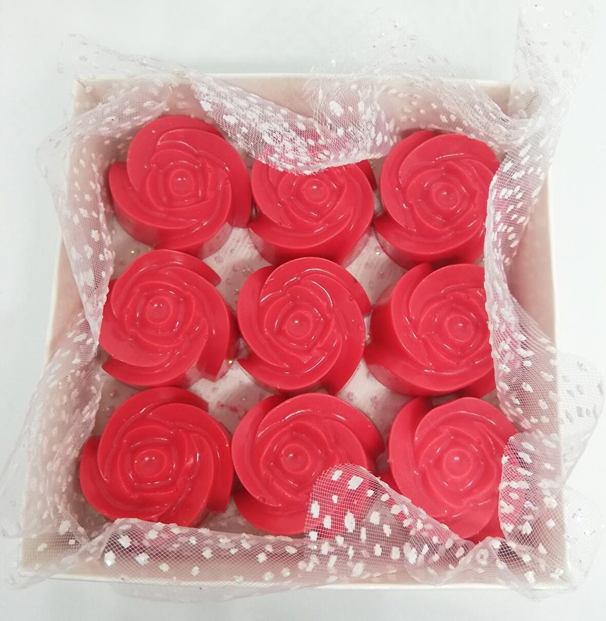 Sabun - Kokulu Süs Sabunu - Gül 9 Adet Kırmızı-3cm*2cm