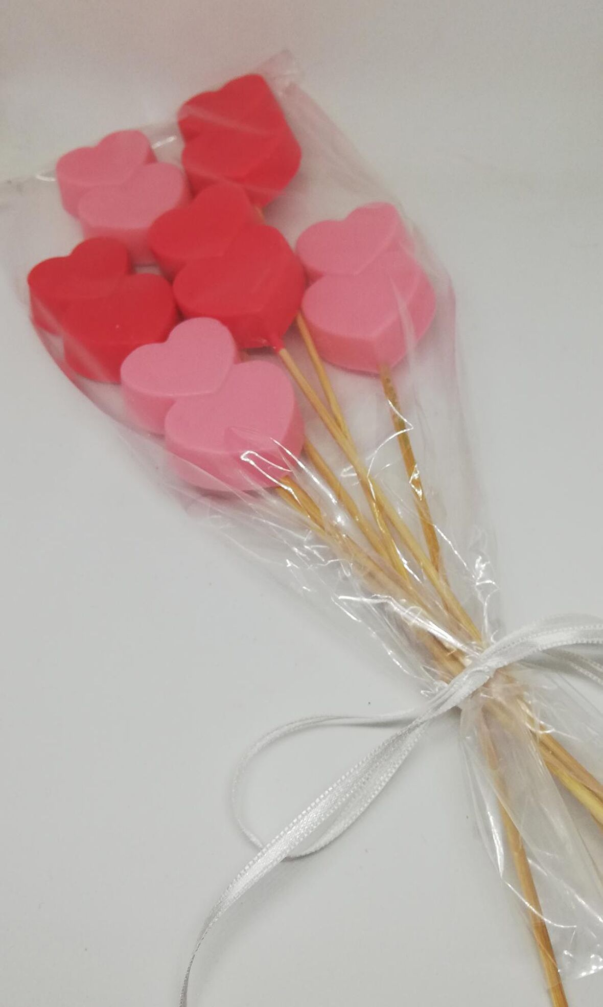 Sabun - Kokulu Süs Sabunu - Çubuklu Kalp 6 Adet Pembe-5cm