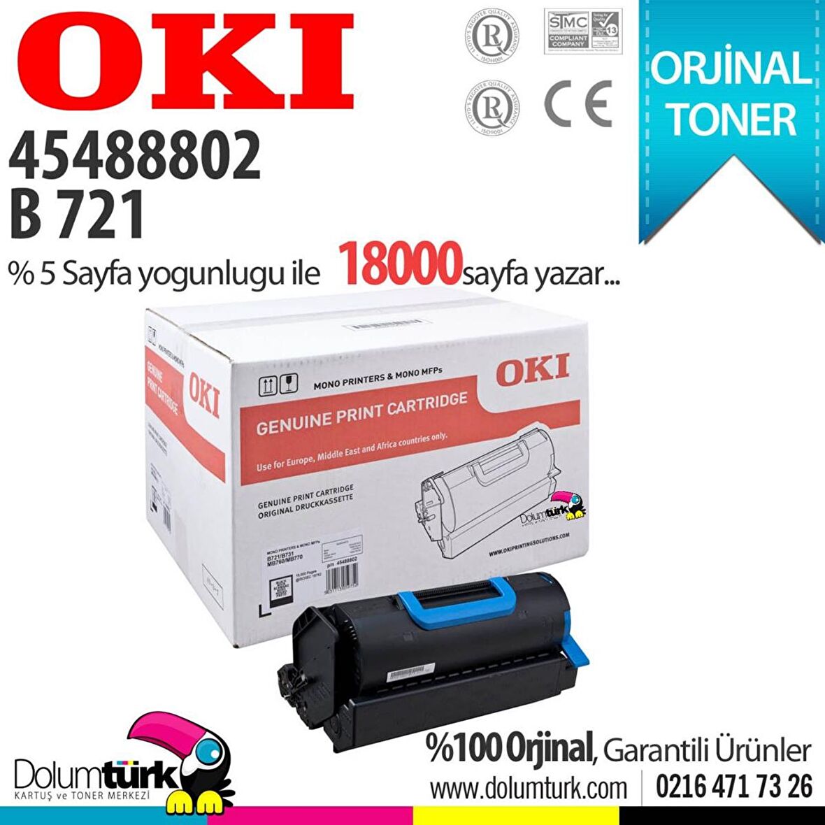Oki 45488802 / B721 / B731 / MB760 / MB770 Orjinal Toner