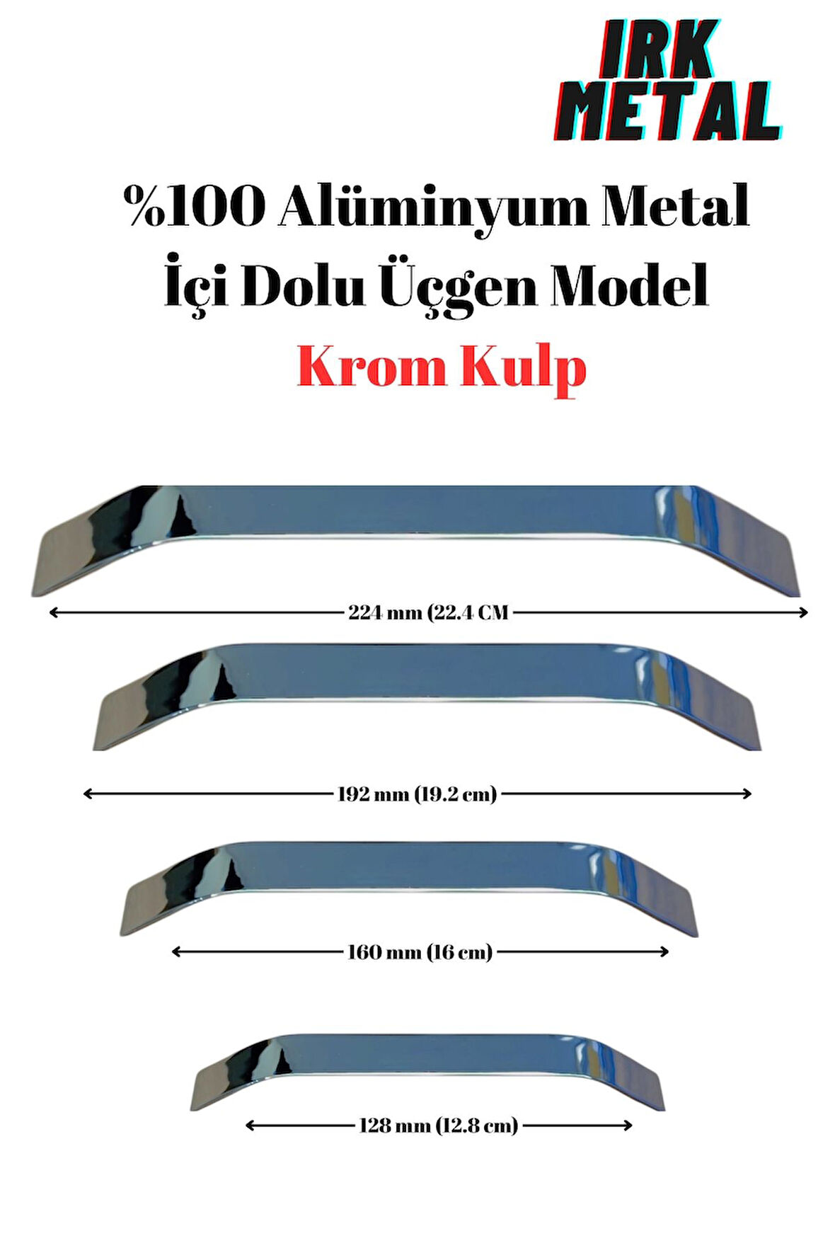 %100 Alüminyum Metal  Mobilya Mutfak Çekmece Kapak Kulbu İçi Dolu Eko Üçgen Model Krom Kulp 160mm-Gümüş