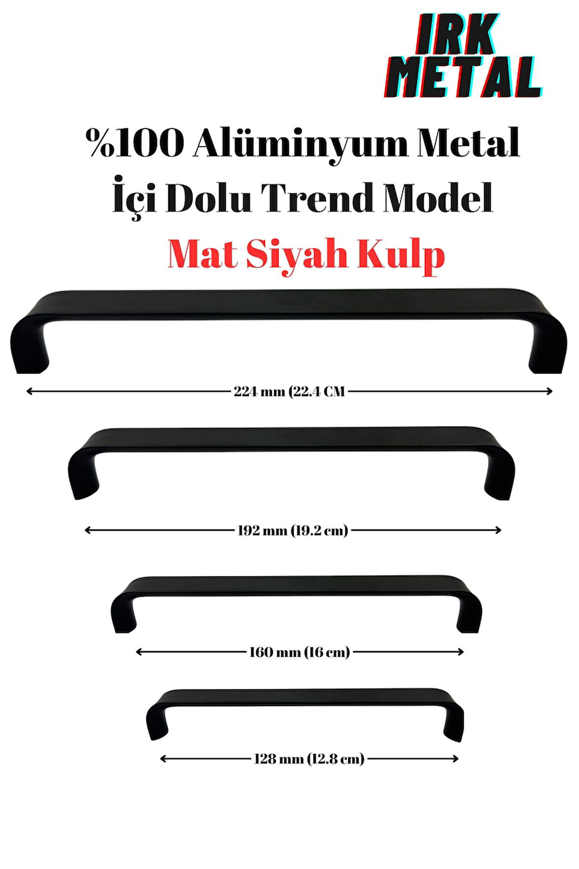 %100 Alüminyum Metal. Mobilya Mutfak Çekmece Kapak Kulbu İçi Dolu Trend Model Mat Siyah 160mm-Siyah