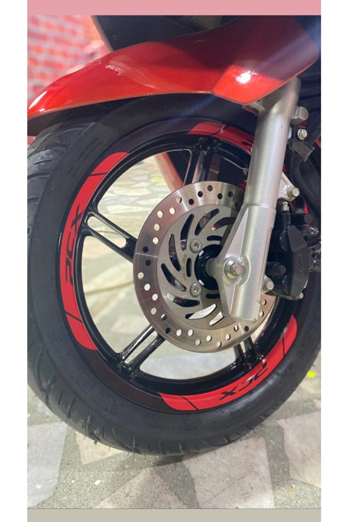 DesingONB Motorsiklet Jant Şeridi Pcx Yazılı Kırmızı Sağ-Sol/Ön-Arka