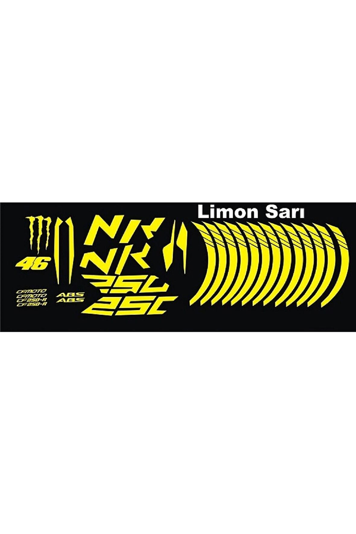 DesingONB Motorsiklet Jant Şeridi Sticker Set Cf Nk 250 Sarı  Sağ-Sol/Ön-Arka