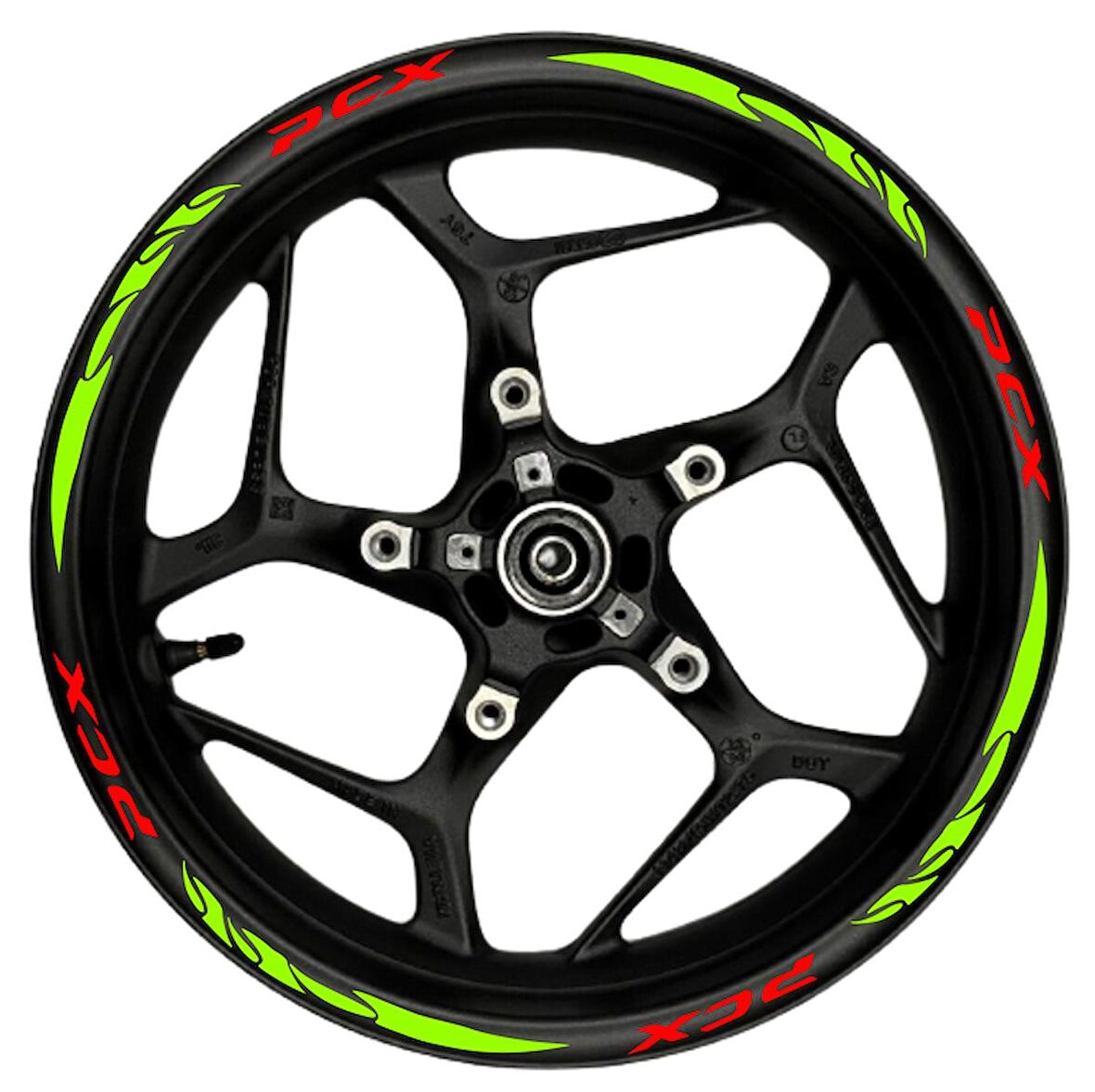 PCX kırmızı yazılı  neon(fıstık yeşili) pençe şeritli