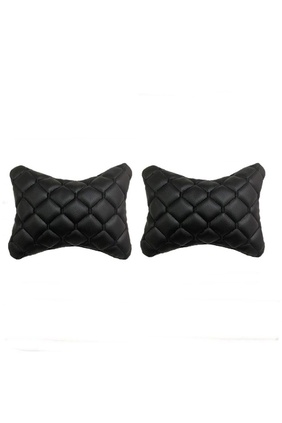 BMW 1 Serisi E87 2005-2011  Uyumlu 2'Li 3d Oto Boyun Yastığı Siyah Deri Siyah Nakış  