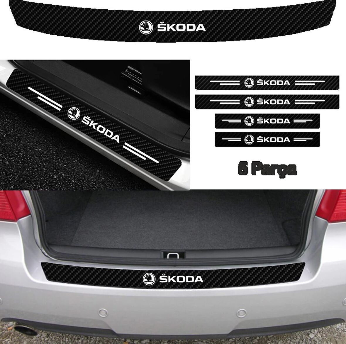 Skoda SuperB Bağaj ve Kapı Eşiği Karbon Sticker (SET)