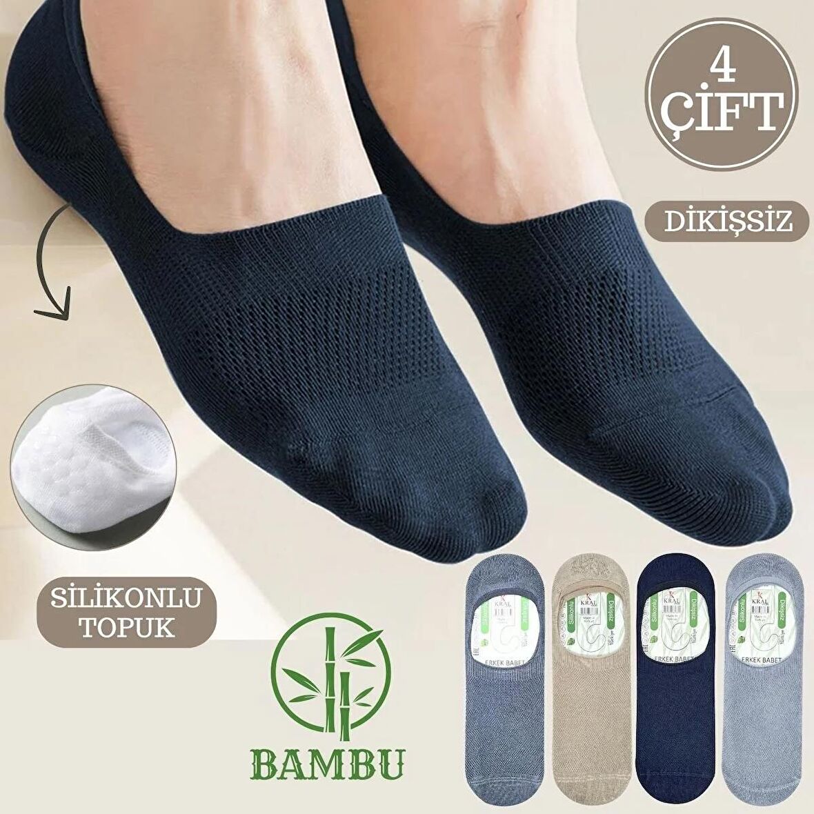 Bambu Babet Çorap Dikişsiz Parfümlü Silikonlu Bayan Babet Çorap