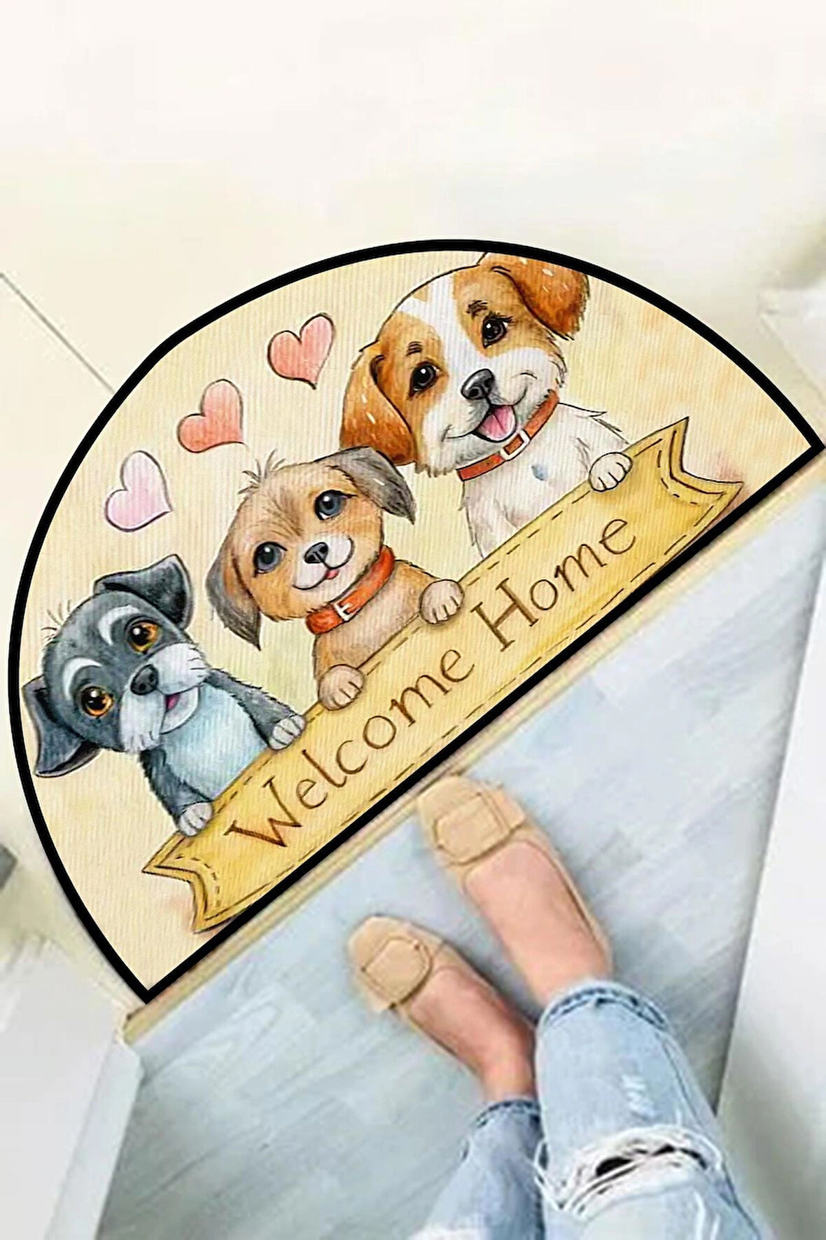 Dekoratif Dijital Baskılı Sevimli Köpek Desenli Kapı Önü Paspası