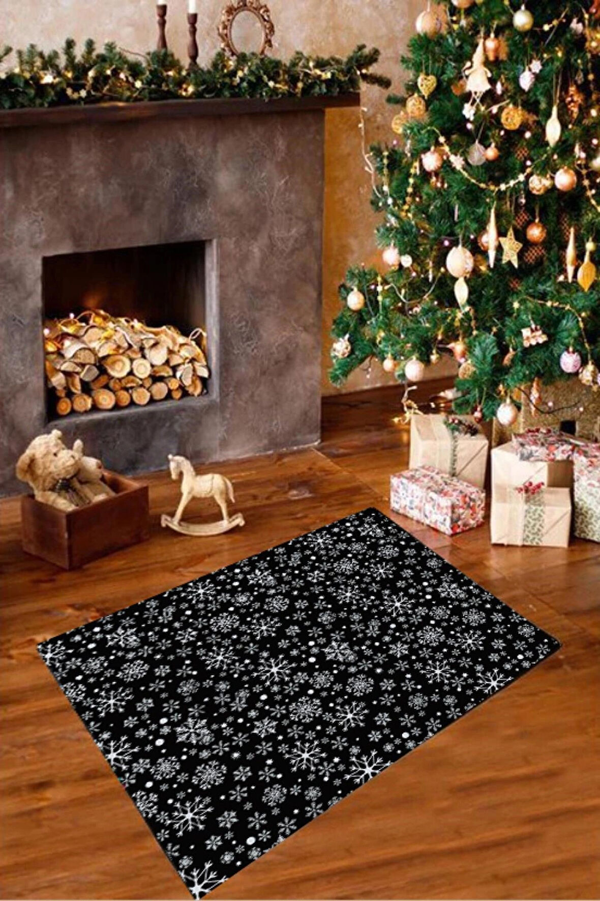 Dijital Baskılı Yıkanabilir Yeni Yıl Temalı Yılbaşı Halısı