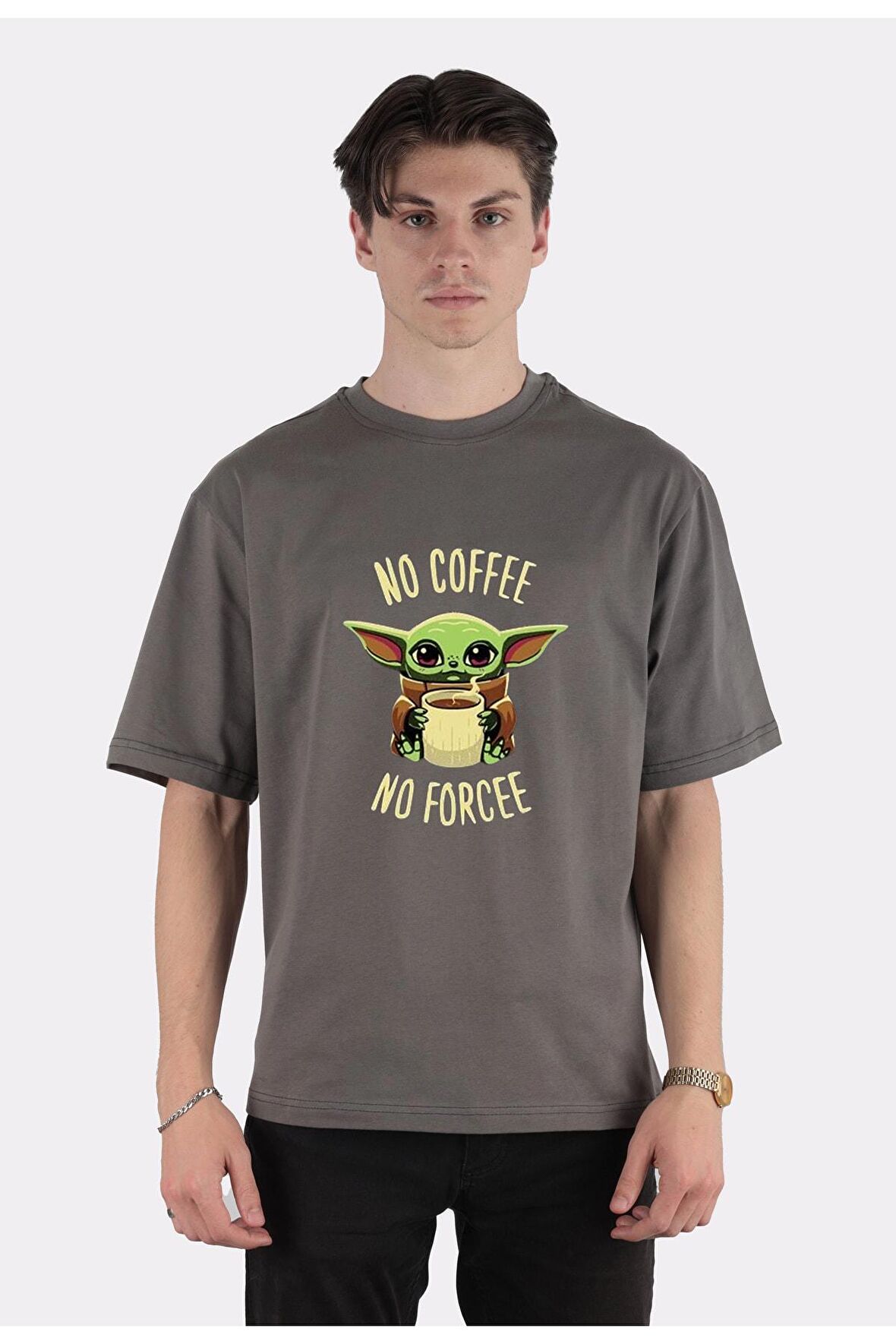 No Coffee No Forcee Baby Yoda Oversize Erkek T-shirt