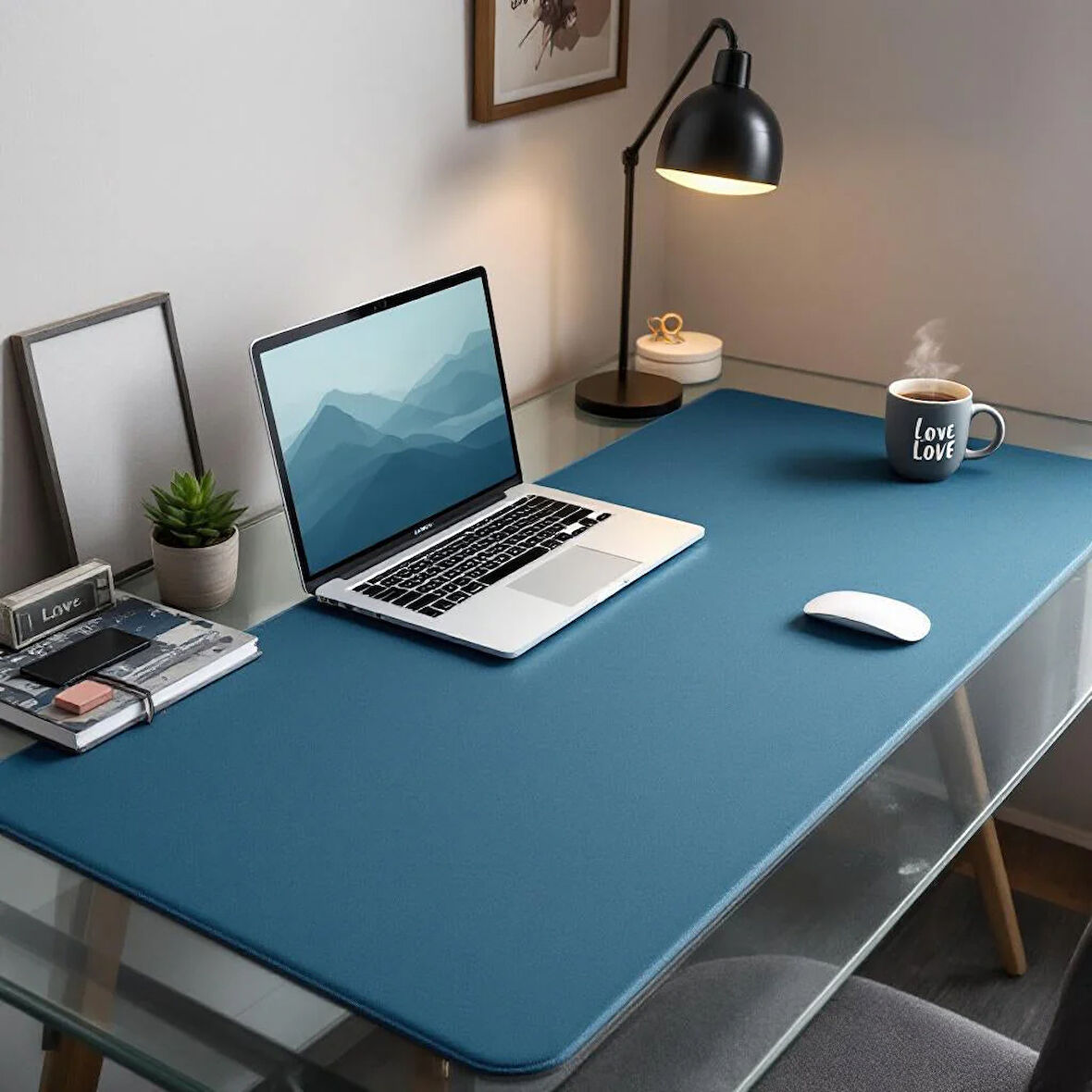 Özel Tasarım Desk Matı - Masa Örtüsü – 70 cm × 60 cm – Teal Mavi – Premium Poliüretan Deri