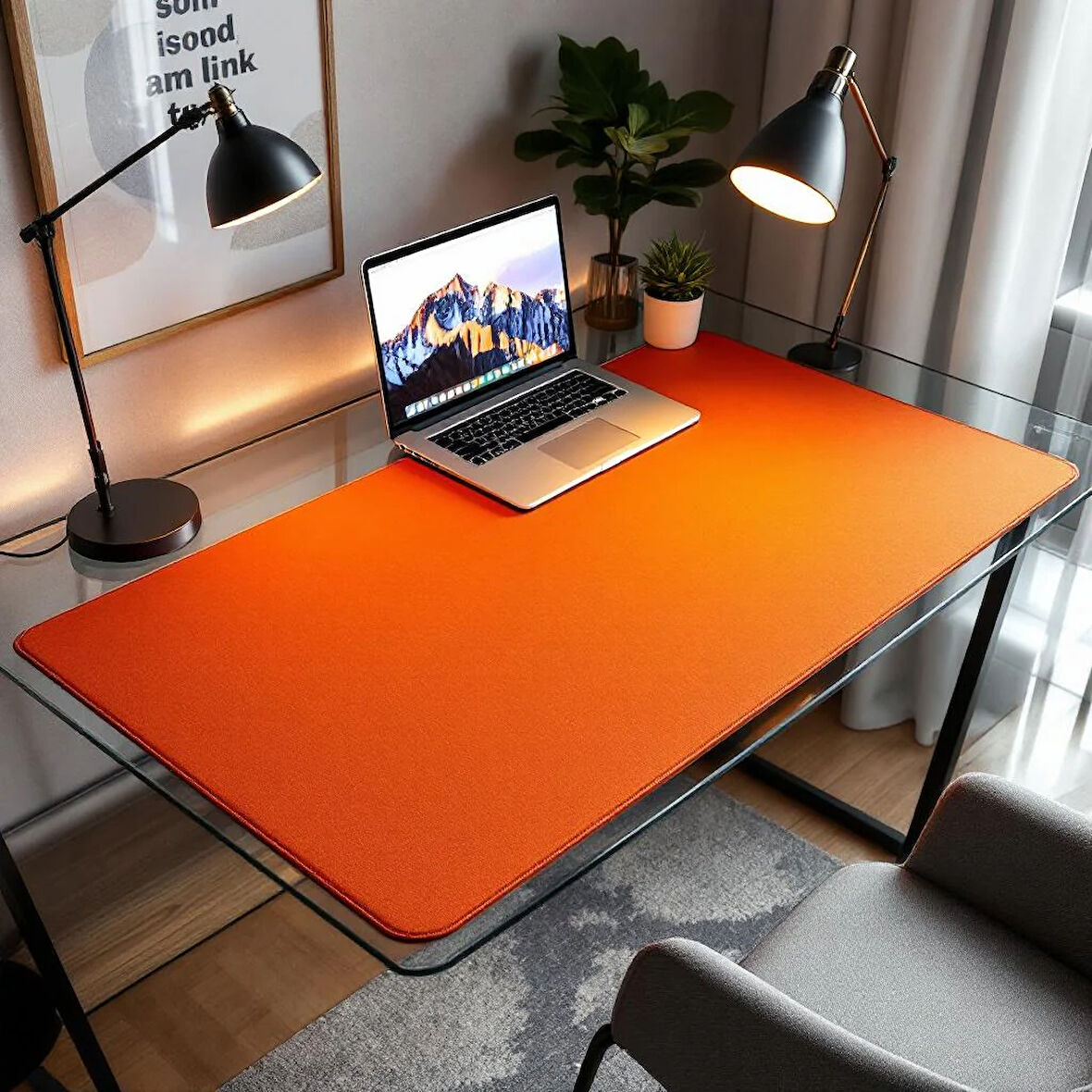 Özel Tasarım Desk Matı - Masa Örtüsü – 80 cm × 60 cm – Orange – Premium Poliüretan Deri