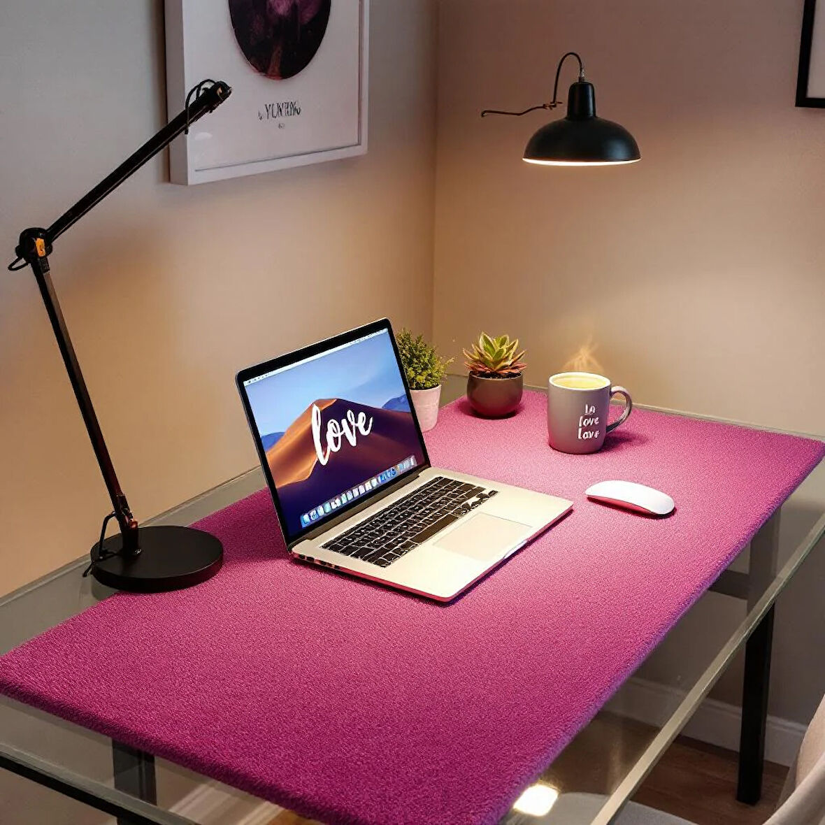 Özel Tasarım Desk Matı - Masa Örtüsü – 90 cm × 80 cm – Magenta Pembe – Premium Poliüretan Deri