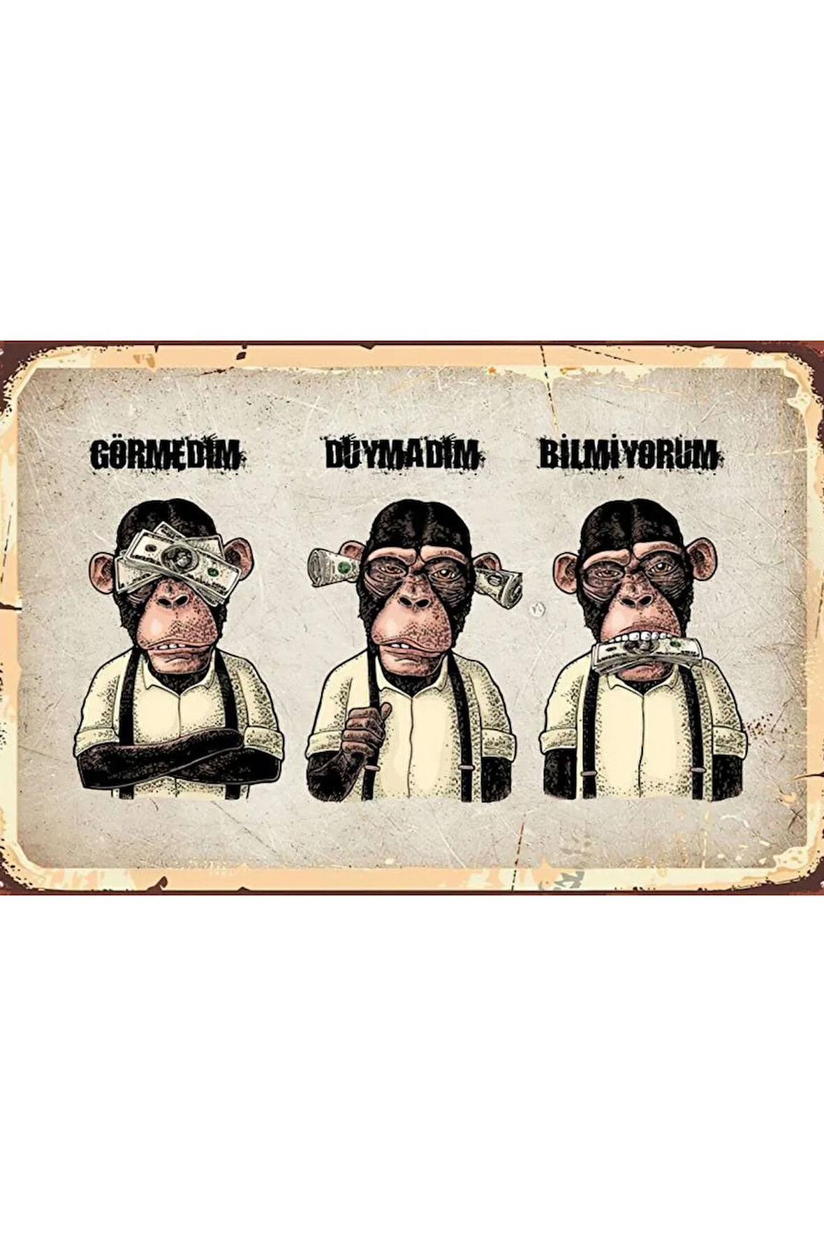 Üç Maymunlar Ahşap Mdf Poster, Modern Duvar Dekoru, Sanatsal Poster, Ev Ofis, Cafe Duvar Süs