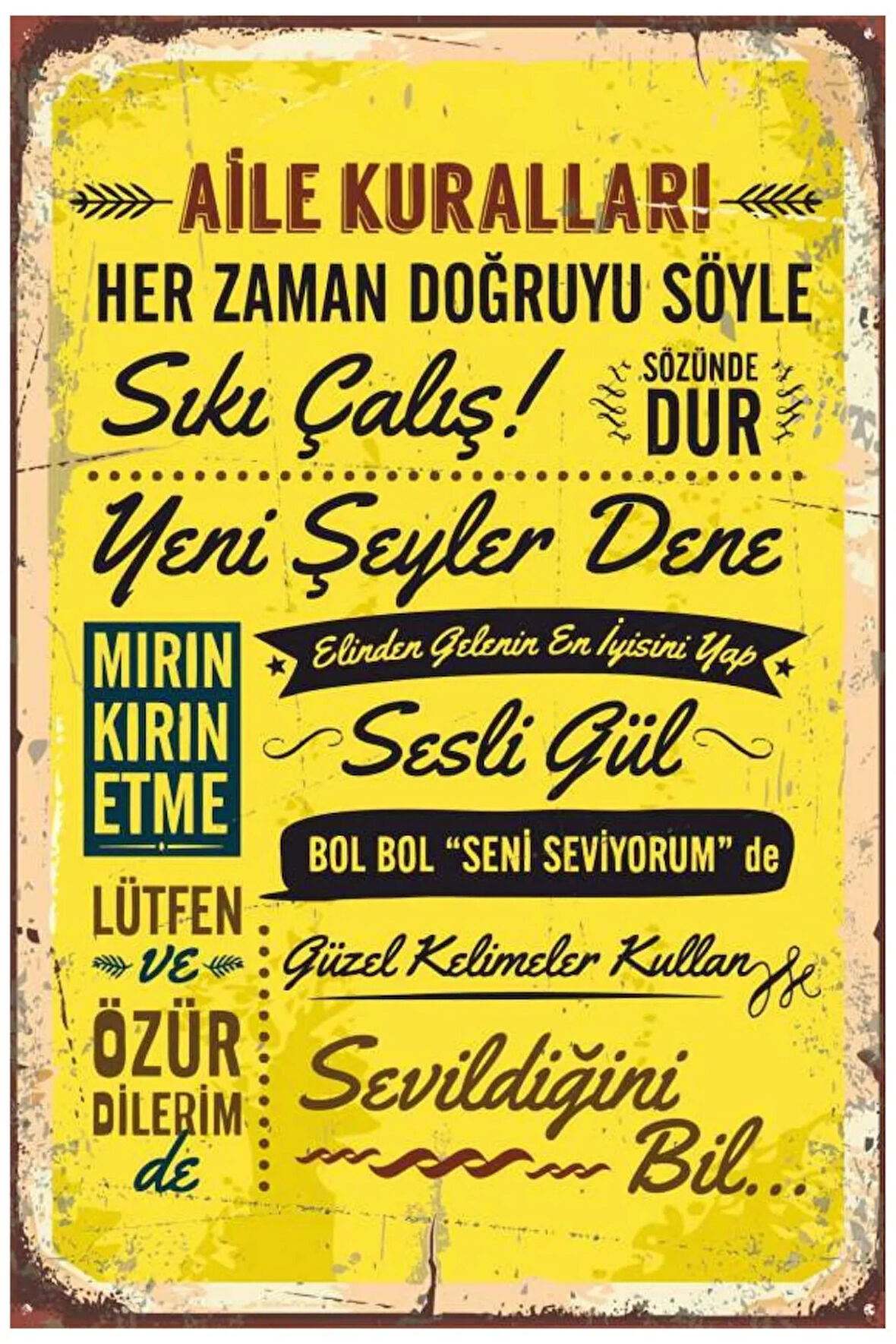 Aile Kuralları Ahşap Mdf Poster, Modern Duvar Dekoru, Sanatsal Poster, Ev Ofis, Cafe Duvar Süs
