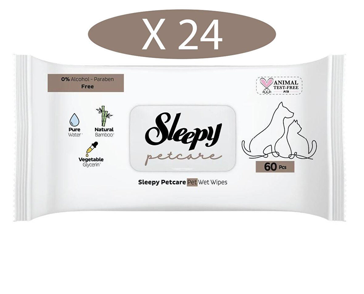 Sleepy Petcare Evcil Hayvan Islak Havlusu 60lı x 24 Adet (1440 Yaprak)