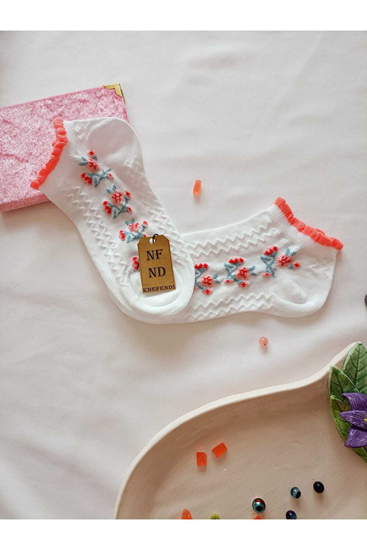 DİKİŞSİZ BURUN PATİK ÇORAP YUMUŞAK PAMUKLU KISA KONÇ DESENLİ KADIN 36-40