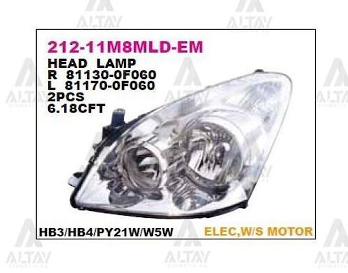 Depo 21211M8LMLDEM Ön Far Sol Motoru Uzerınde Corolla Verso 04-08 811700F060