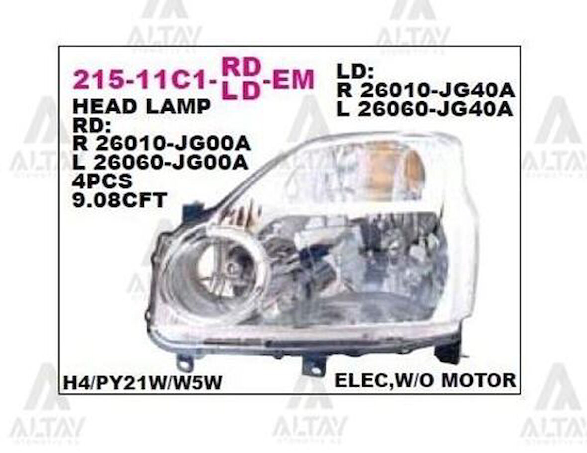 Depo 21511C1RLDEM Ön Far Sağ Nissan X-Trail 07-08 26010JG40A