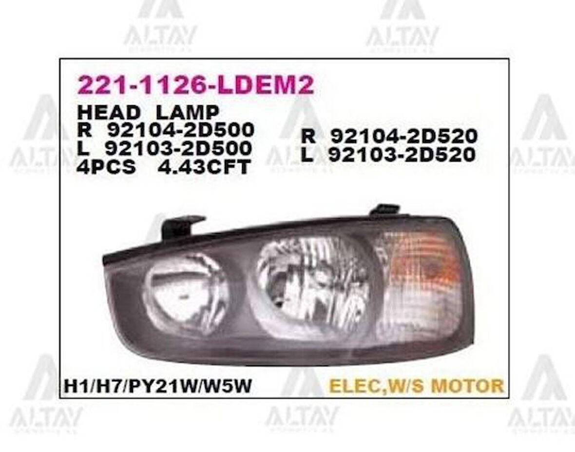 Depo 2211126RLDEM2 Ön Far Sağ Motorlu Siyah Elantra 02-02 921022D120