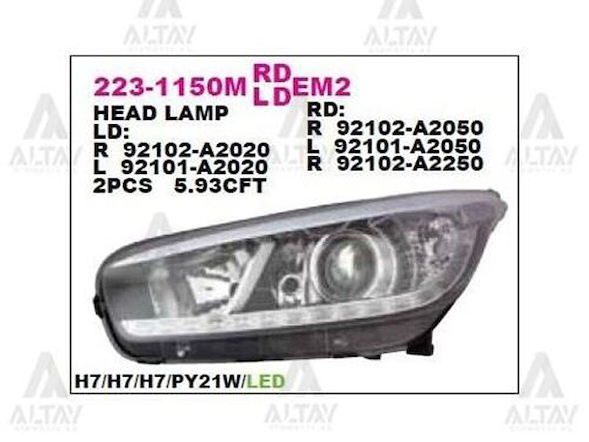 Depo 2231150RMLDEM2 Ön Far Sağ LEDli Ceed-Proceed 12-2012 Modellere Uygundur 92102A2020