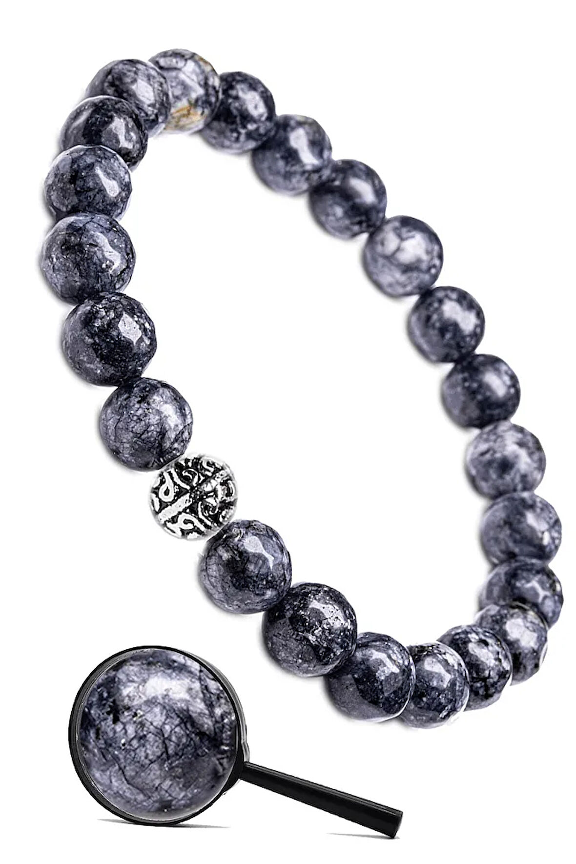 Sertifikalı Gümüş Aparatlı Fasetli Doğal Iyolit Doğal Taş Bileklik - Su Safiri