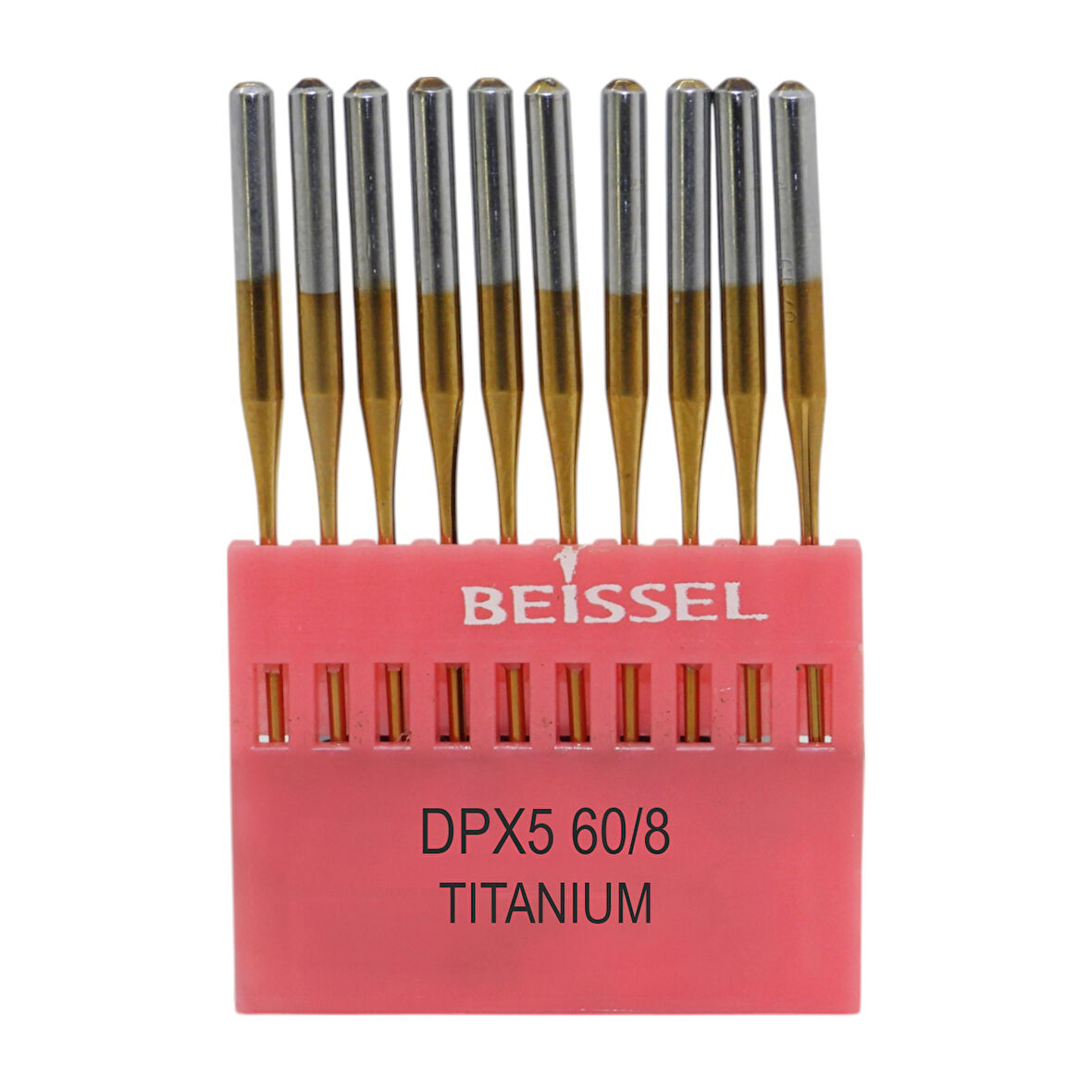 Beissel DPx5 Sanayi Tipi Düz makine Kalın dipli iğne 8/60 Numara Altın  SES uçlu 10 Adet (1 Paket)