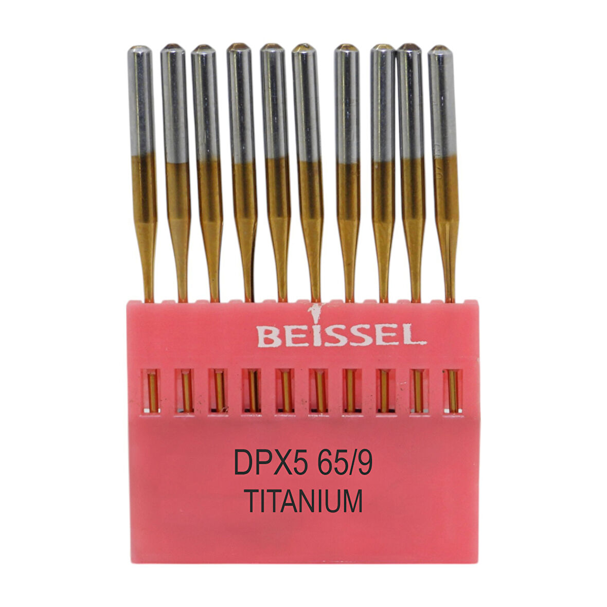 Beissel DPx5 Sanayi Tipi Düz makine Kalın dipli iğne 9/65 Numara Altın  SES uçlu 10 Adet (1 Paket)