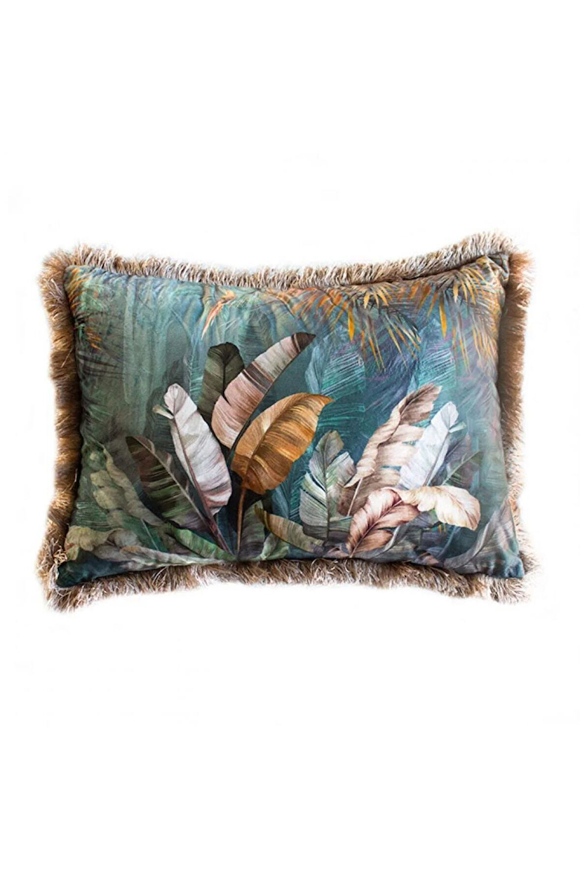 Tropikal Yapraklar Yastık/Kırlent (Dolgu Boncuk Elyaf, Ulusl. Yıkama Ve Solmama Sertifikası)